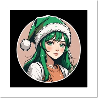 Green haired anime girl with green hat Posters and Art